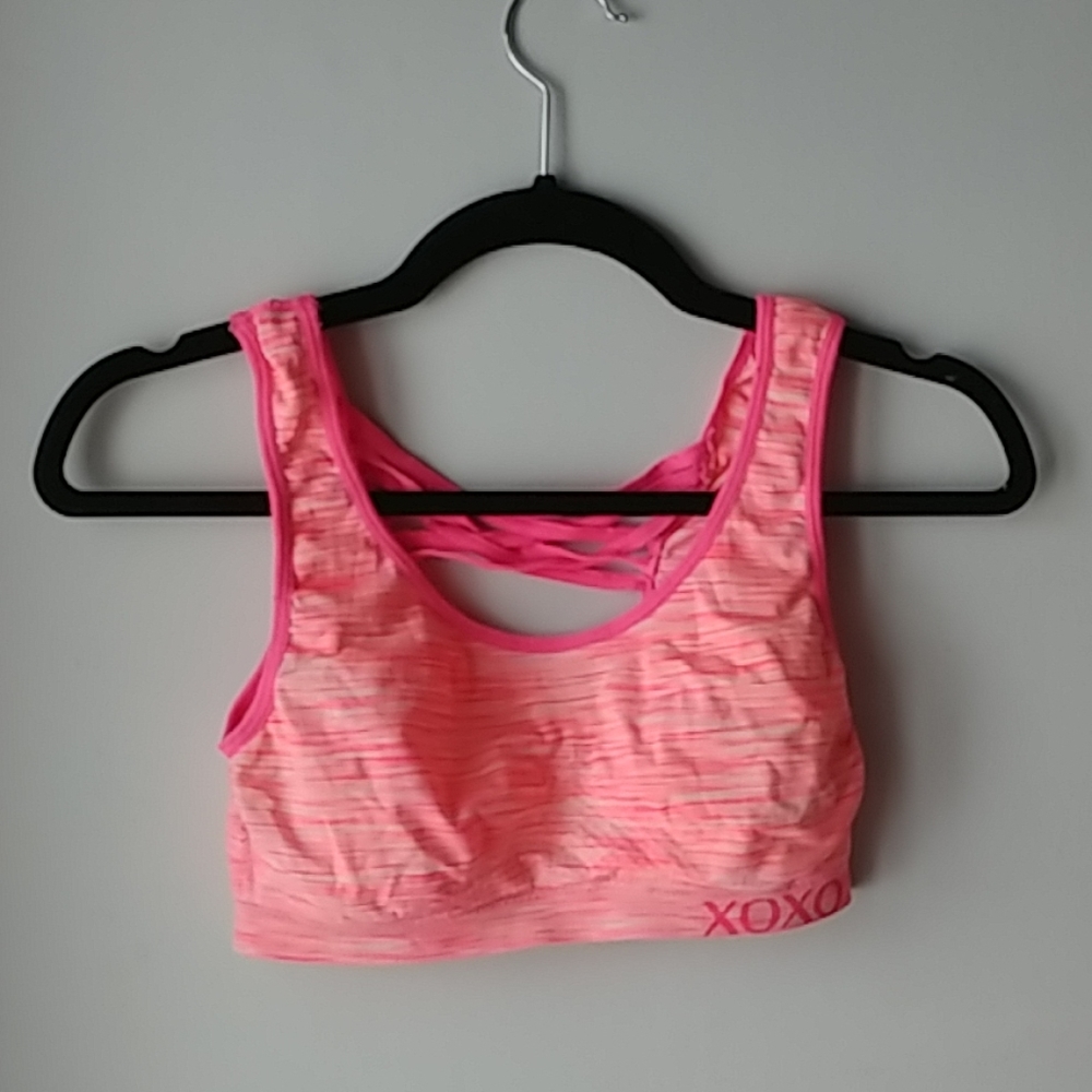 Neon pink sports bra